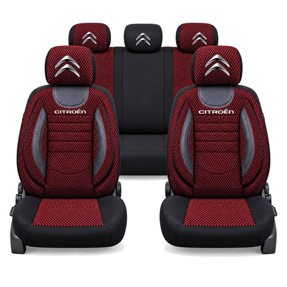 Set Huse Scaune Universale City, Rosu cu Negru Personalizate cu Citroën