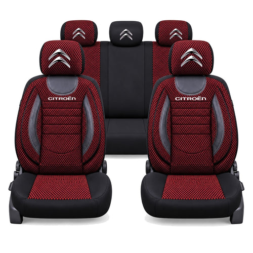 Set Huse Scaune Universale City, Rosu cu Negru Personalizate cu Citroën