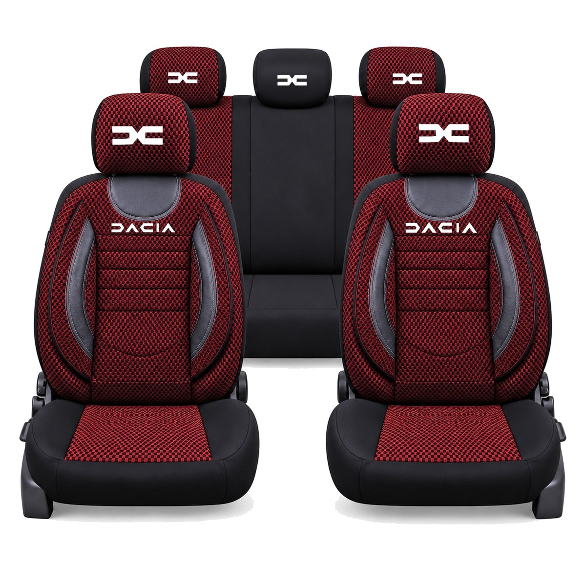 Set Huse Scaune Universale City, Rosu cu Negru Personalizate cu Dacia