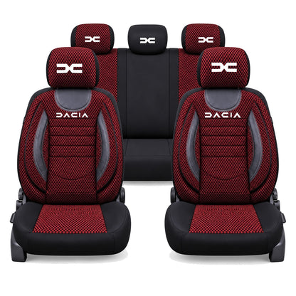 Set Huse Scaune Universale City, Rosu cu Negru Personalizate cu Dacia