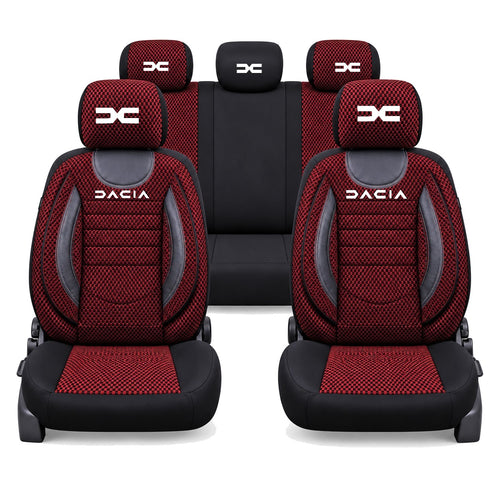 Set Huse Scaune Universale City, Rosu cu Negru Personalizate cu Dacia