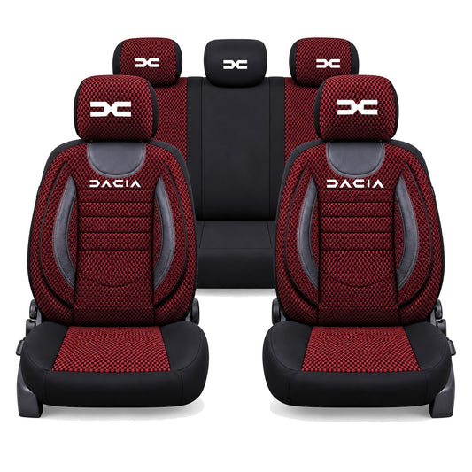 Set Huse Scaune Universale City, Rosu cu Negru Personalizate cu Dacia