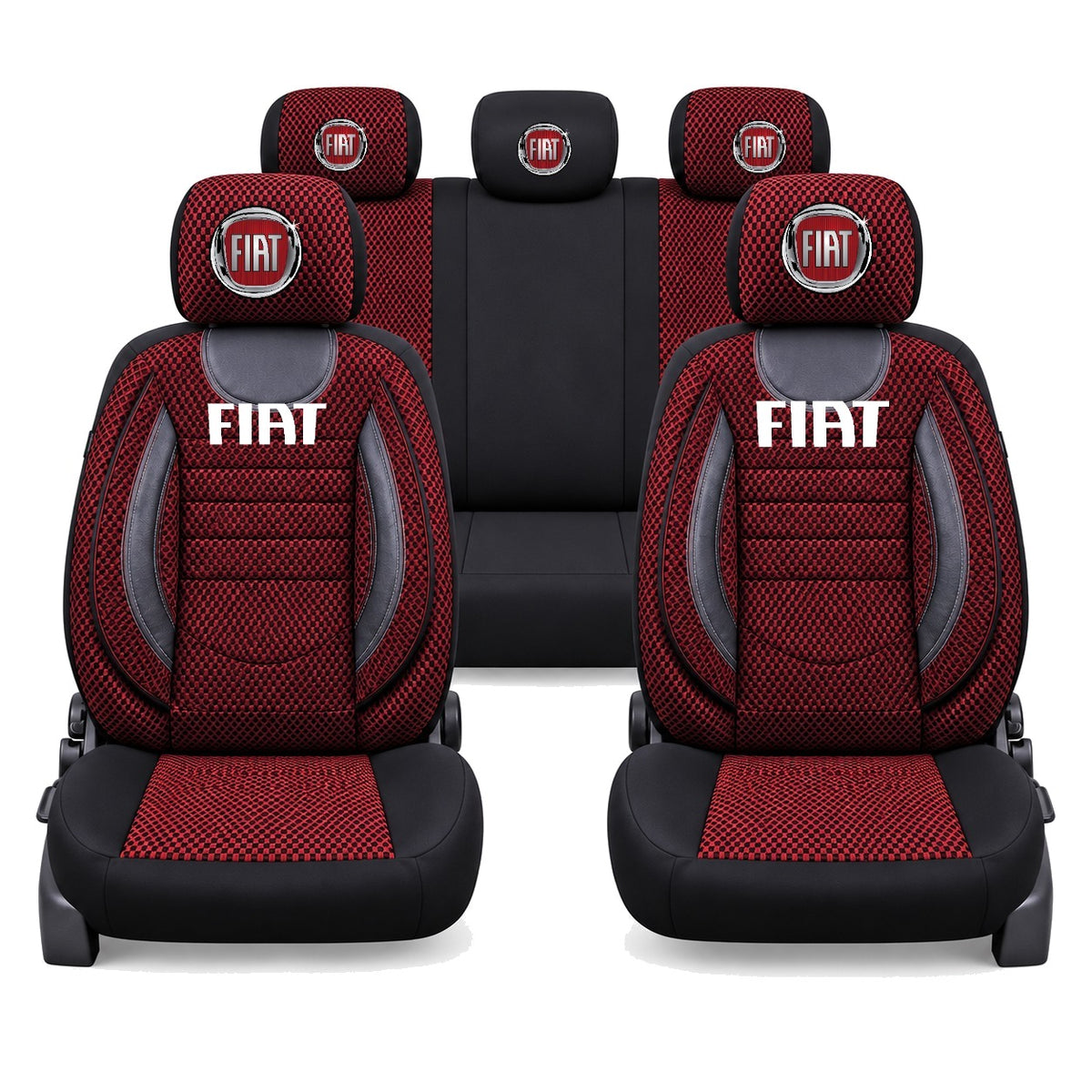 Set Huse Scaune Universale City, Rosu cu Negru Personalizate cu Fiat