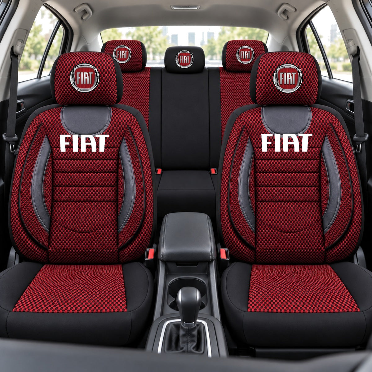 Set Huse Scaune Universale City, Rosu cu Negru Personalizate cu Fiat