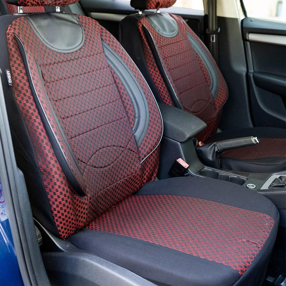 Set Huse Scaune Universale City, Rosu cu Negru Personalizate cu Fiat