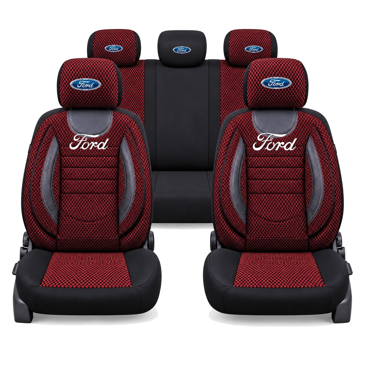 Set Huse Scaune Universale City, Rosu cu Negru Personalizate cu Ford
