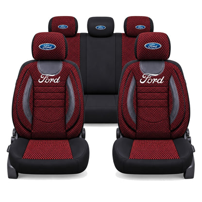 Set Huse Scaune Universale City, Rosu cu Negru Personalizate cu Ford