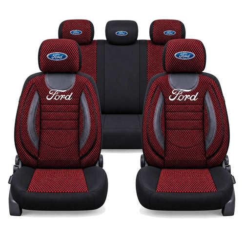 Set Huse Scaune Universale City, Rosu cu Negru Personalizate cu Ford