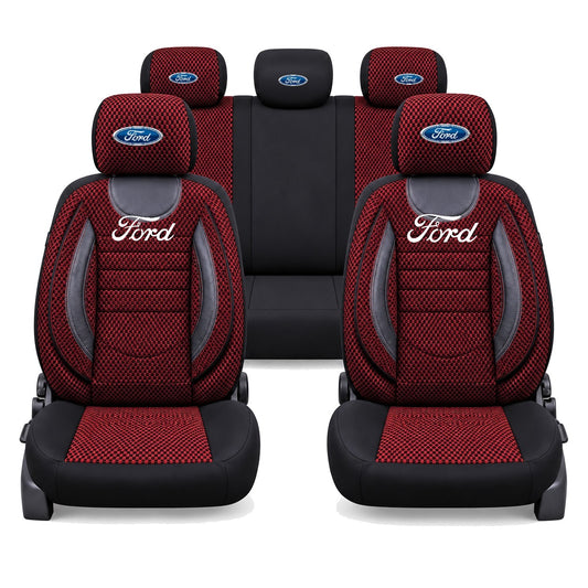 Set Huse Scaune Universale City, Rosu cu Negru Personalizate cu Ford