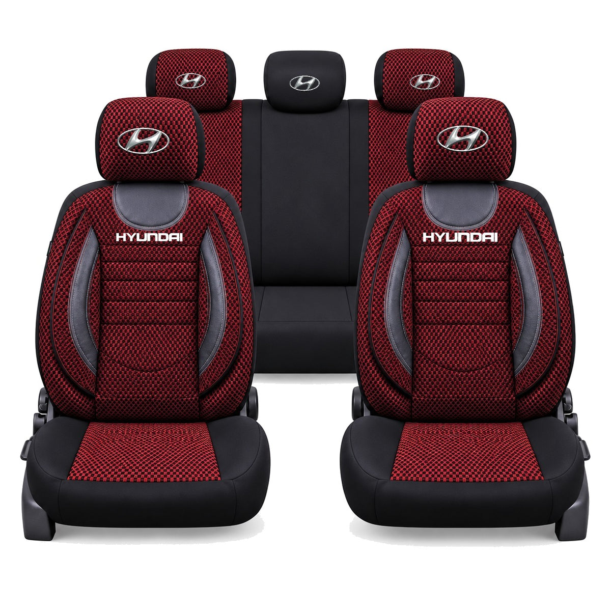 Set Huse Scaune Universale City, Rosu cu Negru Personalizate cu Hyundai