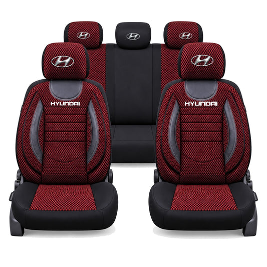 Set Huse Scaune Universale City, Rosu cu Negru Personalizate cu Hyundai