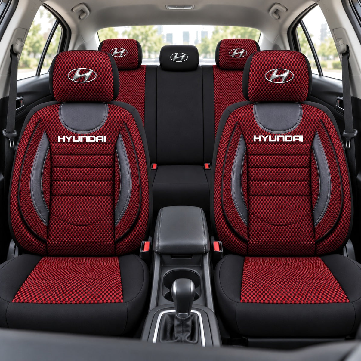 Set Huse Scaune Universale City, Rosu cu Negru Personalizate cu Hyundai