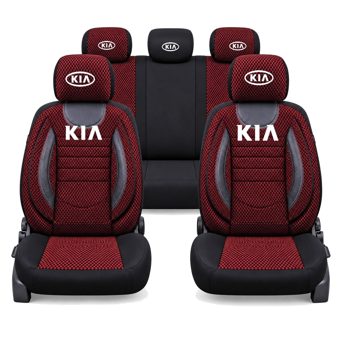 Set Huse Scaune Universale City, Rosu cu Negru Personalizate cu Kia