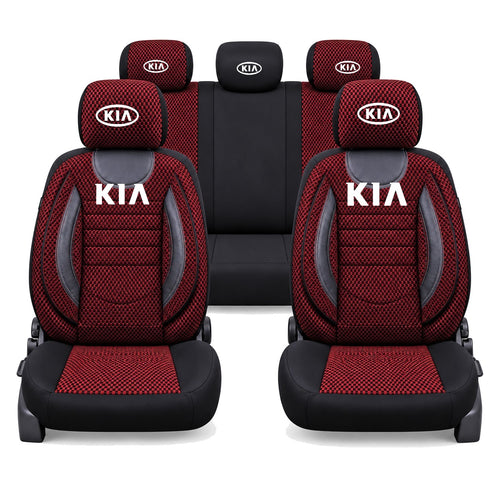 Set Huse Scaune Universale City, Rosu cu Negru Personalizate cu Kia