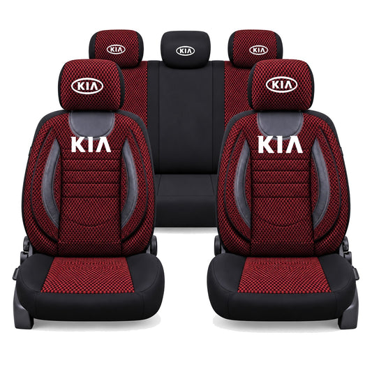 Set Huse Scaune Universale City, Rosu cu Negru Personalizate cu Kia