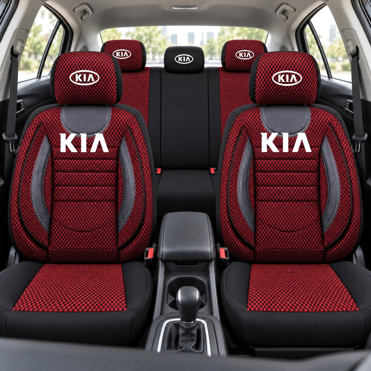 Set Huse Scaune Universale City, Rosu cu Negru Personalizate cu Kia