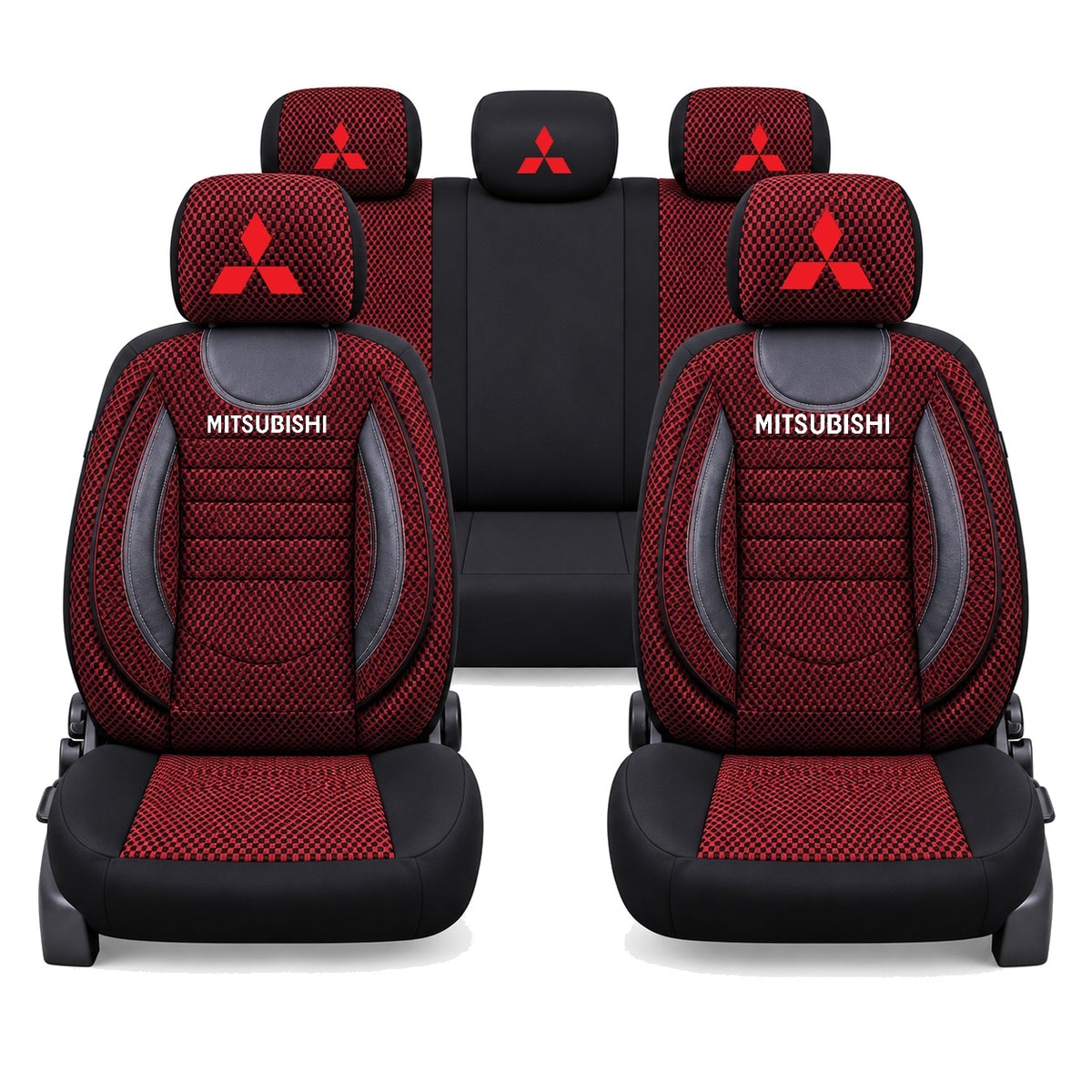 Set Huse Scaune Universale City, Rosu cu Negru Personalizate cu Mitsubishi