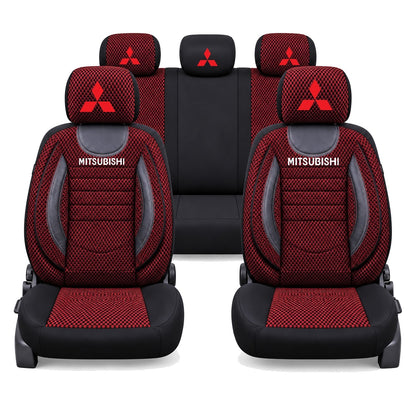 Set Huse Scaune Universale City, Rosu cu Negru Personalizate cu Mitsubishi