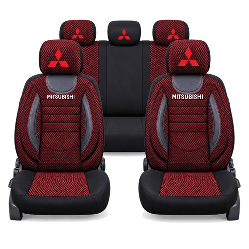 Set Huse Scaune Universale City, Rosu cu Negru Personalizate cu Mitsubishi