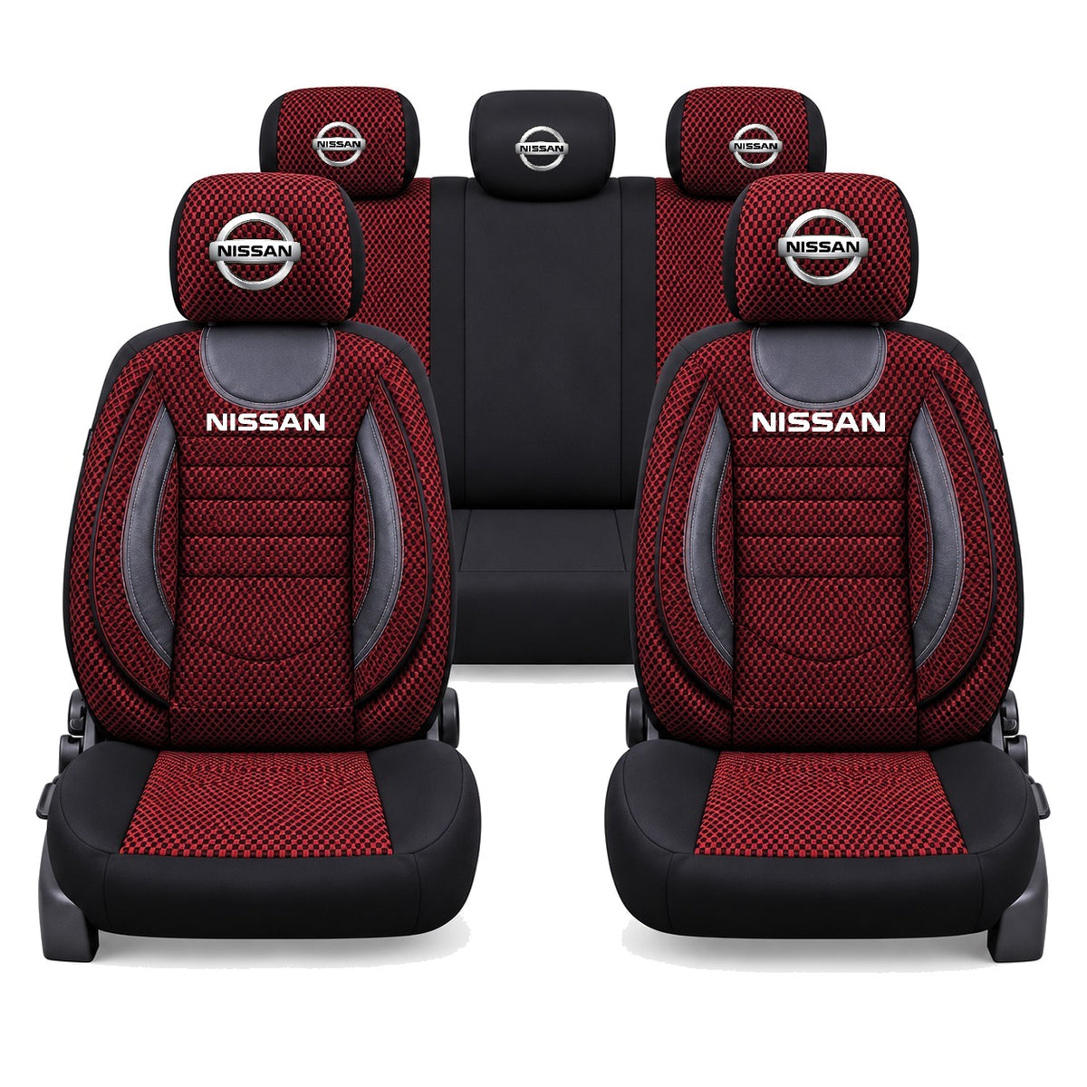 Set Huse Scaune Universale City, Rosu cu Negru Personalizate cu Nissan