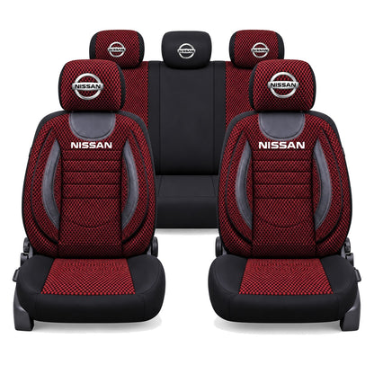 Set Huse Scaune Universale City, Rosu cu Negru Personalizate cu Nissan