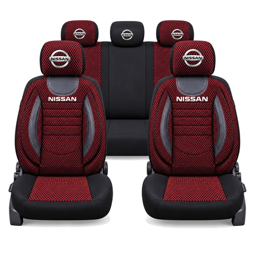 Set Huse Scaune Universale City, Rosu cu Negru Personalizate cu Nissan