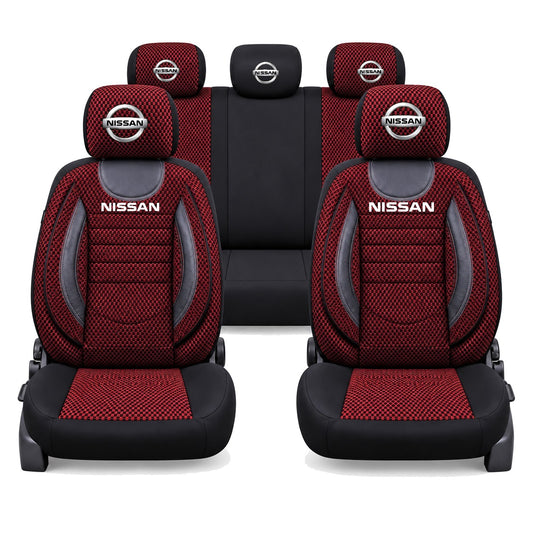 Set Huse Scaune Universale City, Rosu cu Negru Personalizate cu Nissan