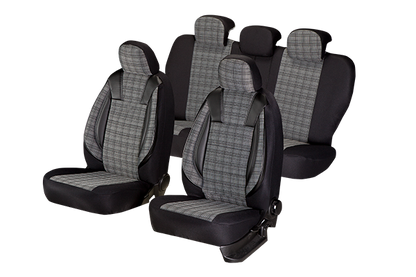 Set Huse Scaune Auto Umbrella Luxury pentru Audi A4 B6 din Piele Ecologica, Negru + Textil Gri