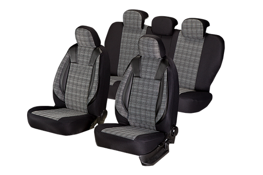 Set Huse Scaune Auto Umbrella Luxury pentru Audi A4 B6 din Piele Ecologica, Negru + Textil Gri