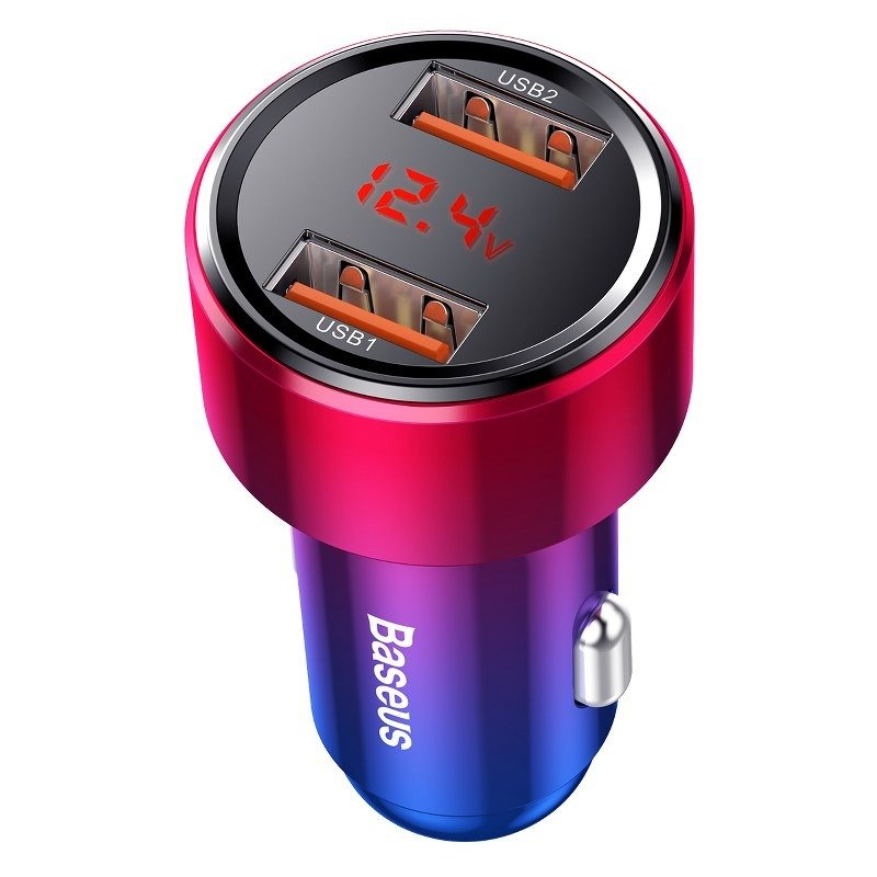 Incarcator de masina, Baseus Magic, 2x USB,  3.0, 45W, roșu-albastru