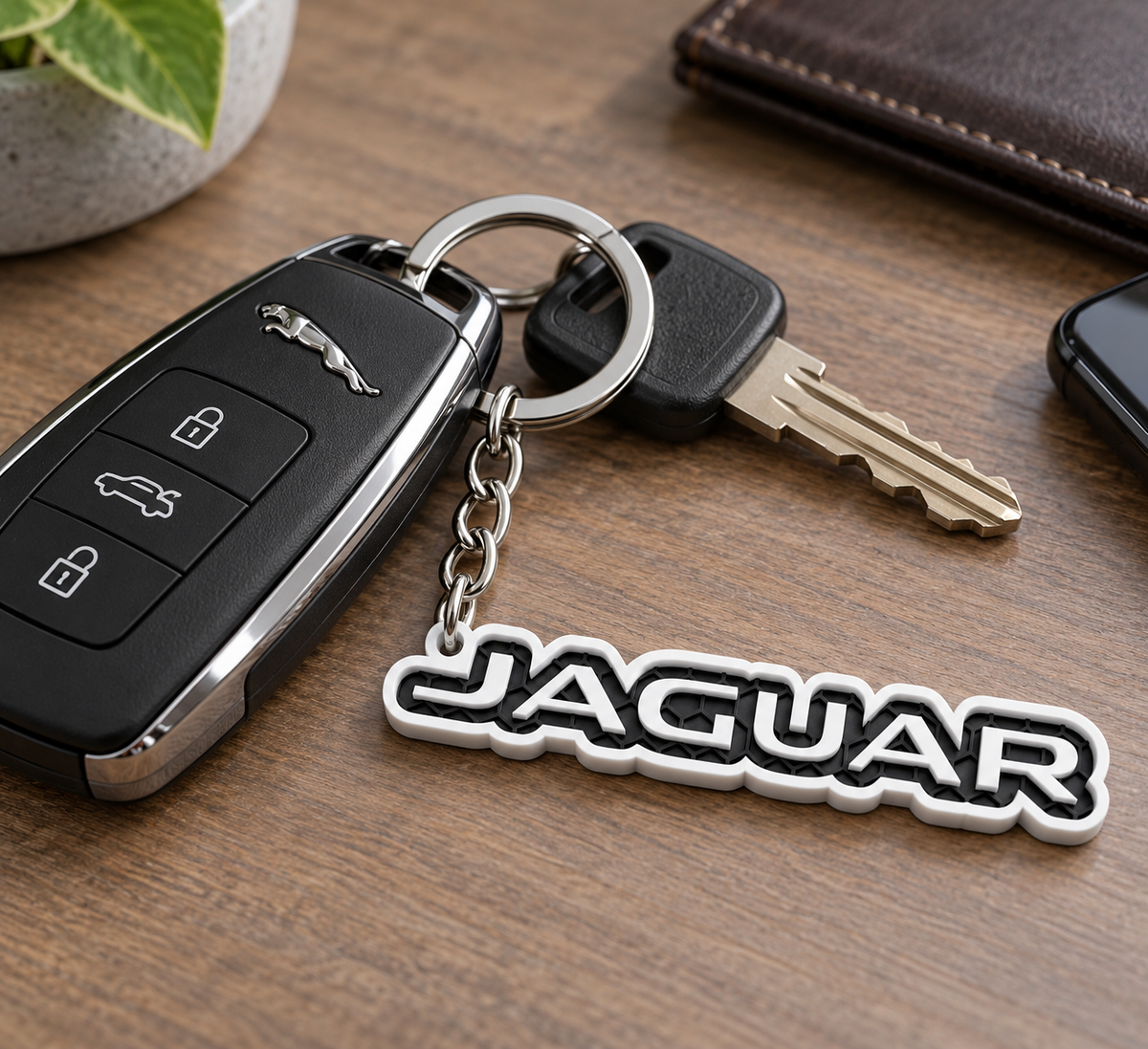 Breloc auto Jaguar cu lanț și inel
