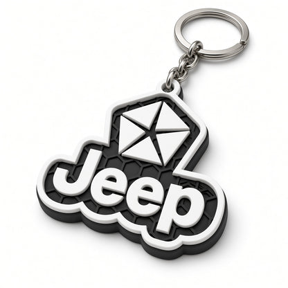 Breloc auto Jeep logo cu lanț și inel