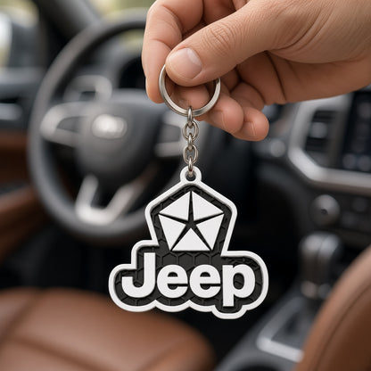 Breloc auto Jeep logo cu lanț și inel