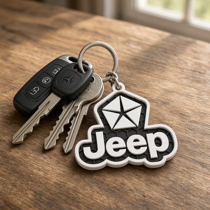 Breloc auto Jeep logo cu lanț și inel