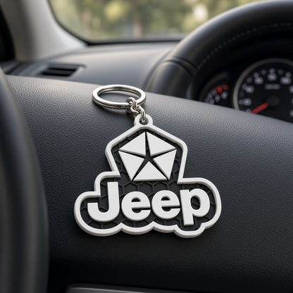 Breloc auto Jeep logo cu lanț și inel