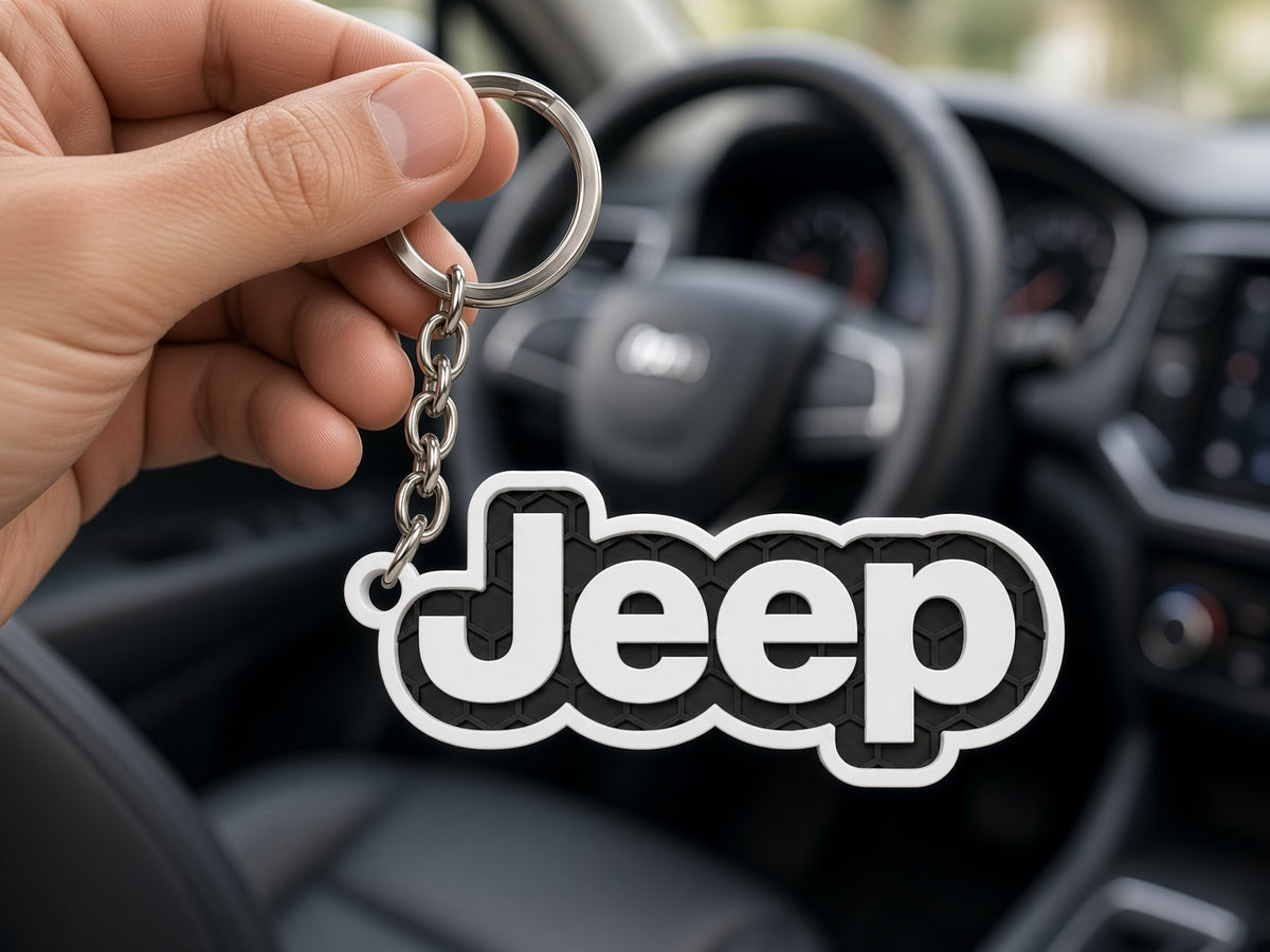 Breloc auto Jeep inscripție cu lanț și inel