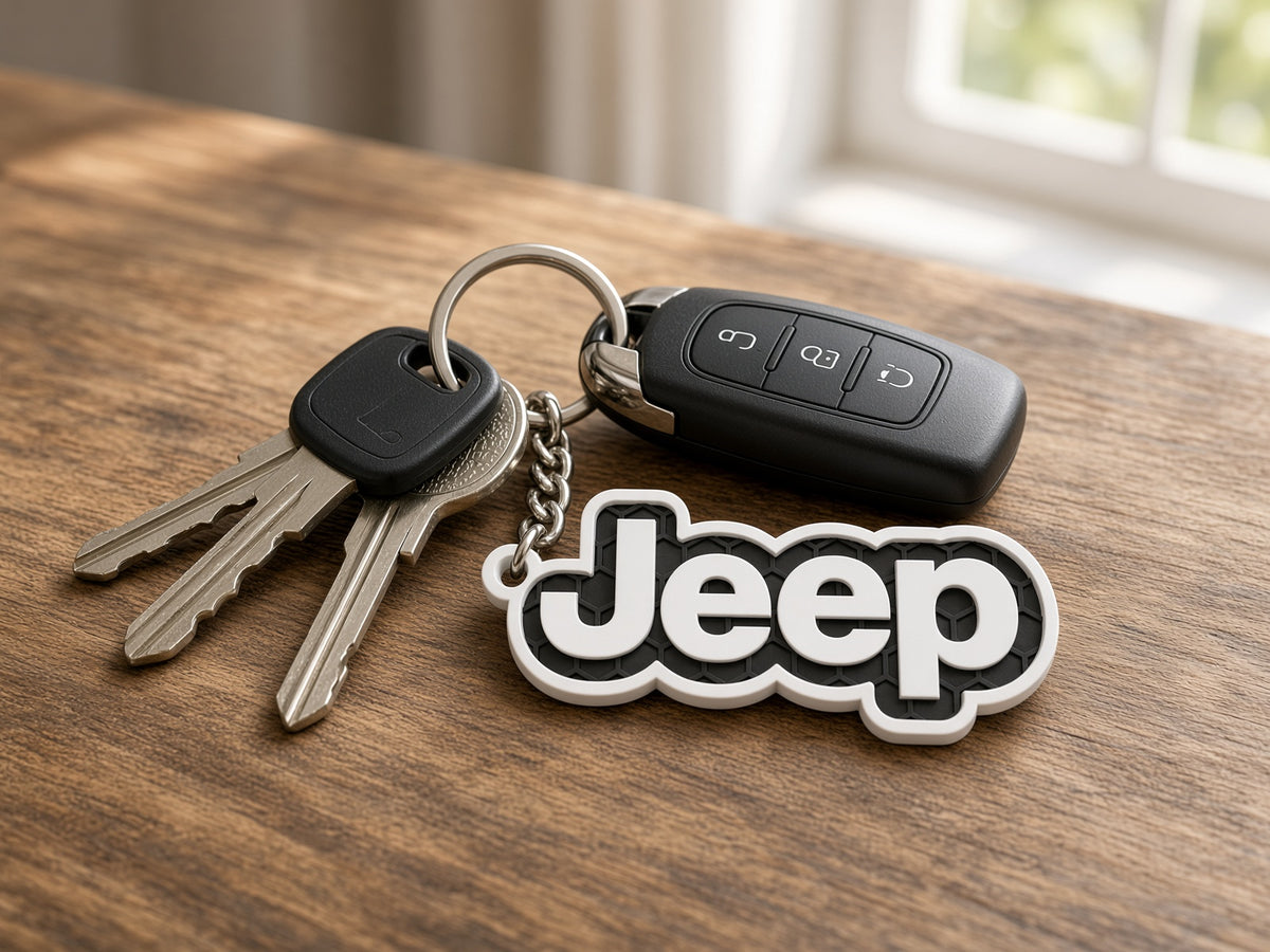 Breloc auto Jeep inscripție cu lanț și inel