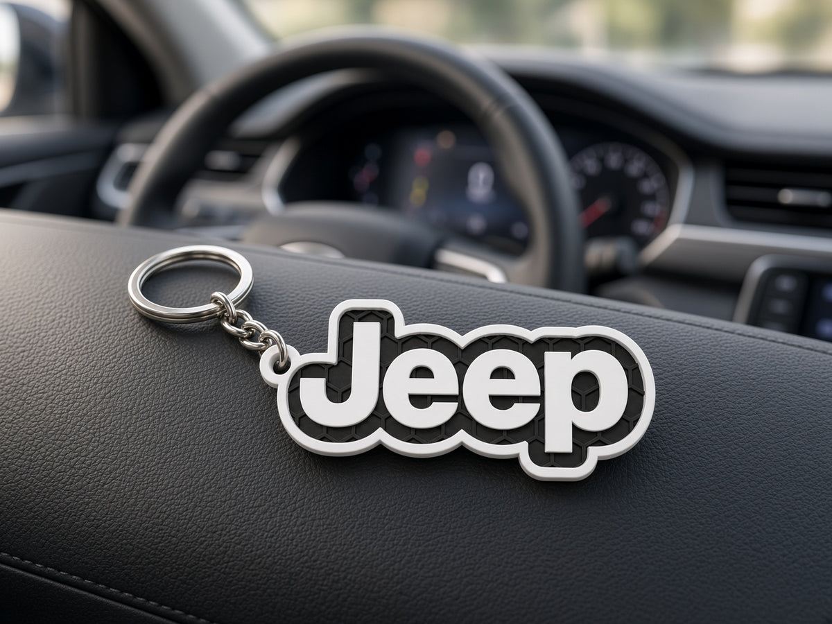 Breloc auto Jeep inscripție cu lanț și inel