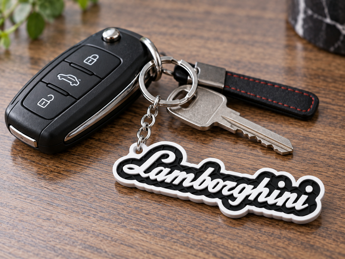 Breloc auto Lamborghini inscripție cu lanț și inel