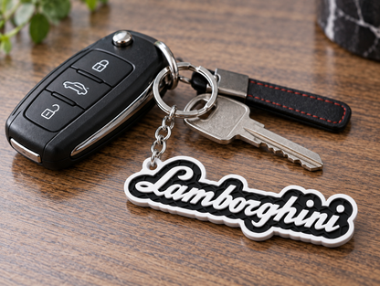 Breloc auto Lamborghini inscripție cu lanț și inel