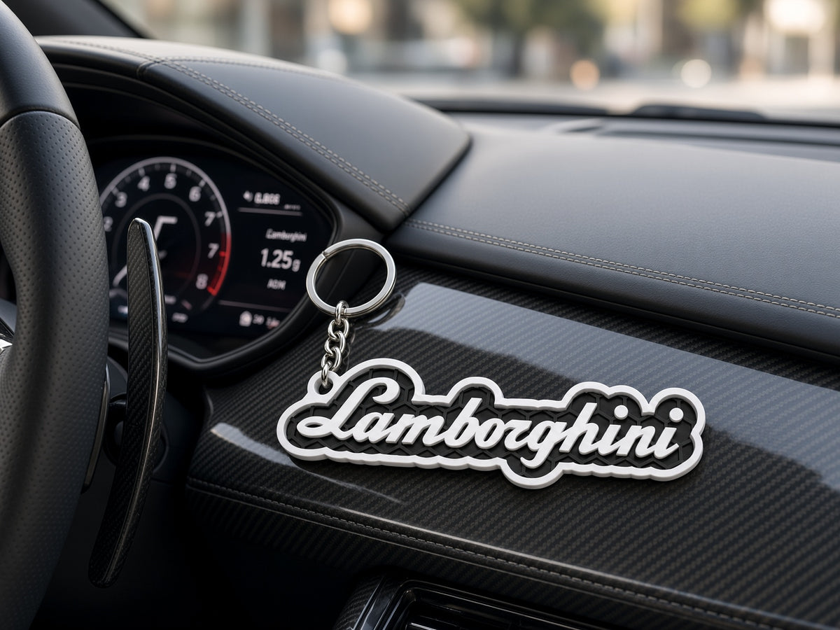 Breloc auto Lamborghini inscripție cu lanț și inel