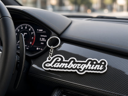Breloc auto Lamborghini inscripție cu lanț și inel