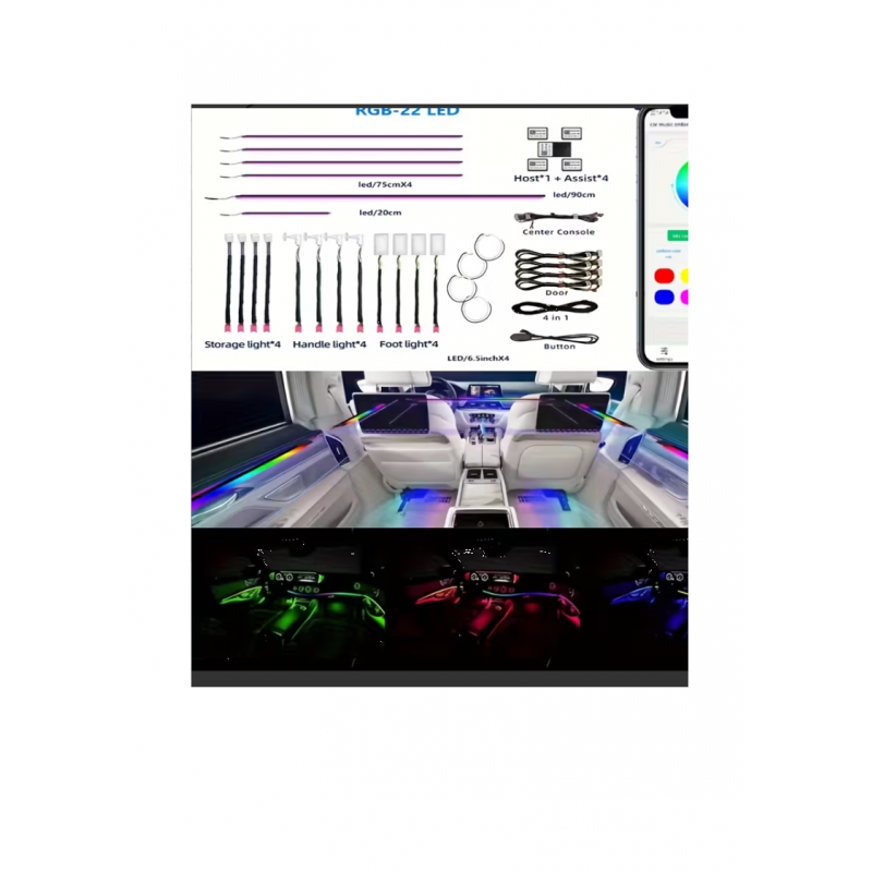 Lumini ambientale LED premium, kit RGB 22 în 1, efecte dinamice Symphony cu control prin aplicație