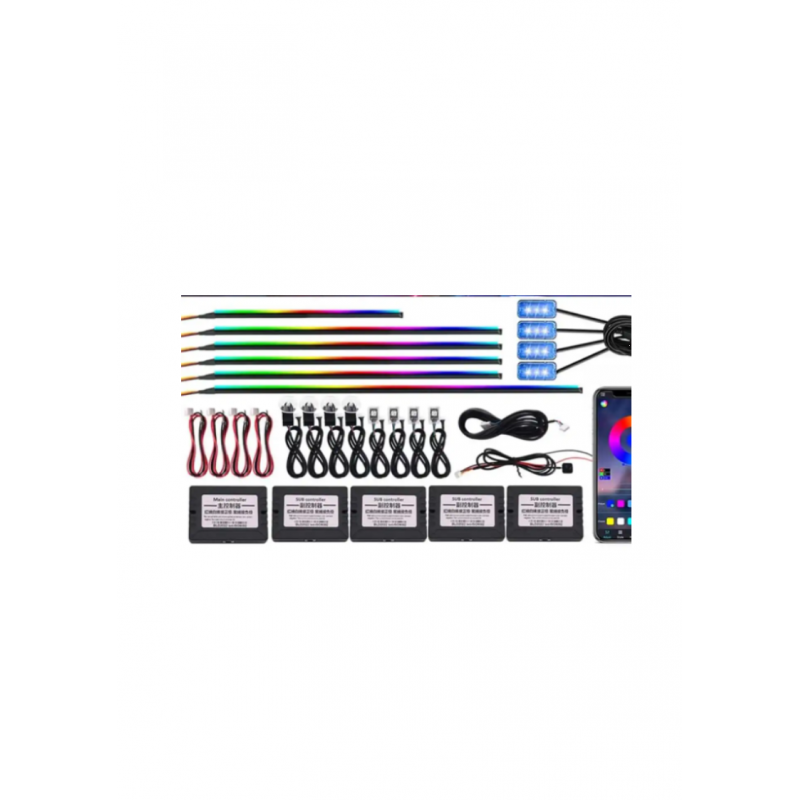 Lumini ambientale LED premium, kit RGB 18 în 1, efecte dinamice Symphony cu control prin aplicație