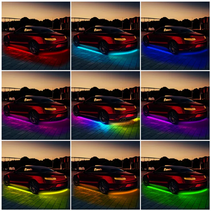 Kit Iluminare Sub Masina, LED RGB, Multicolor, Bluetooth si control din telefon, 2 buc x 60 cm si 2 buc x 120 cm