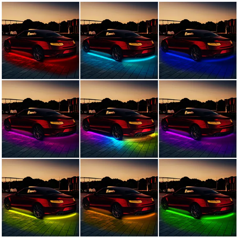 Kit Iluminare Sub Masina, LED RGB, Multicolor, Bluetooth si control din telefon, 2 buc x 60 cm si 2 buc x 150 cm
