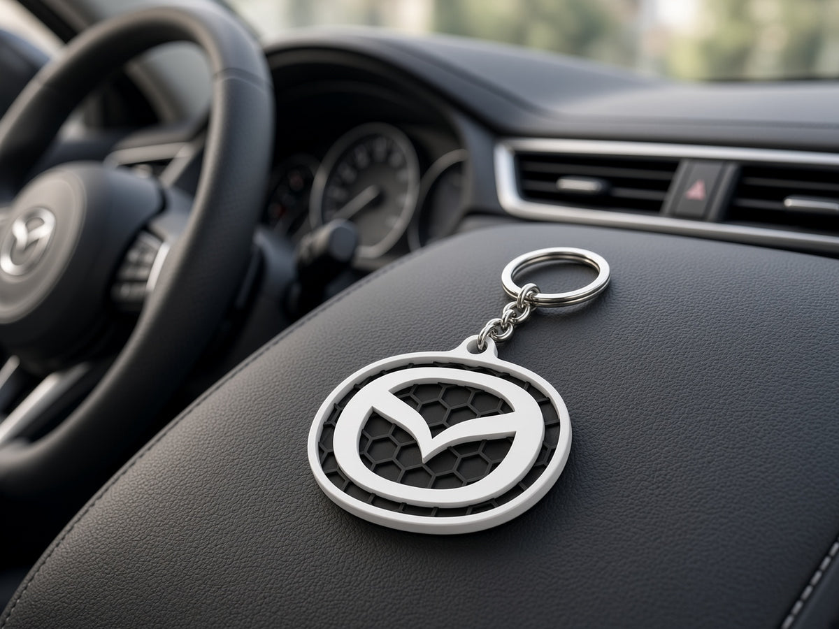 Breloc auto Mazda logo cu lanț și inel