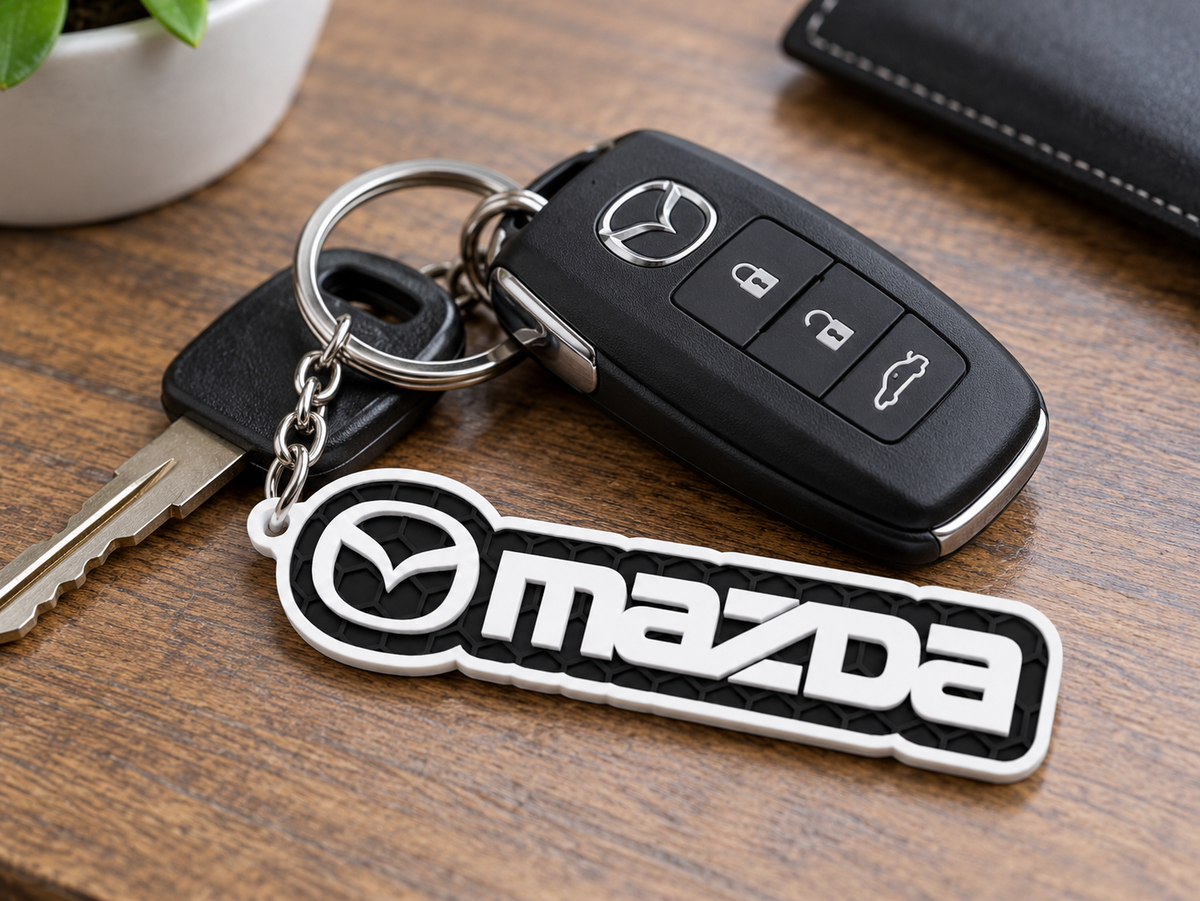 Breloc auto Mazda inscripție cu lanț și inel