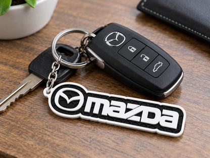 Breloc auto Mazda inscripție cu lanț și inel