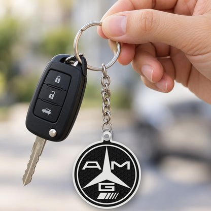 Breloc auto Mercedes-AMG rotund cu lanț și inel